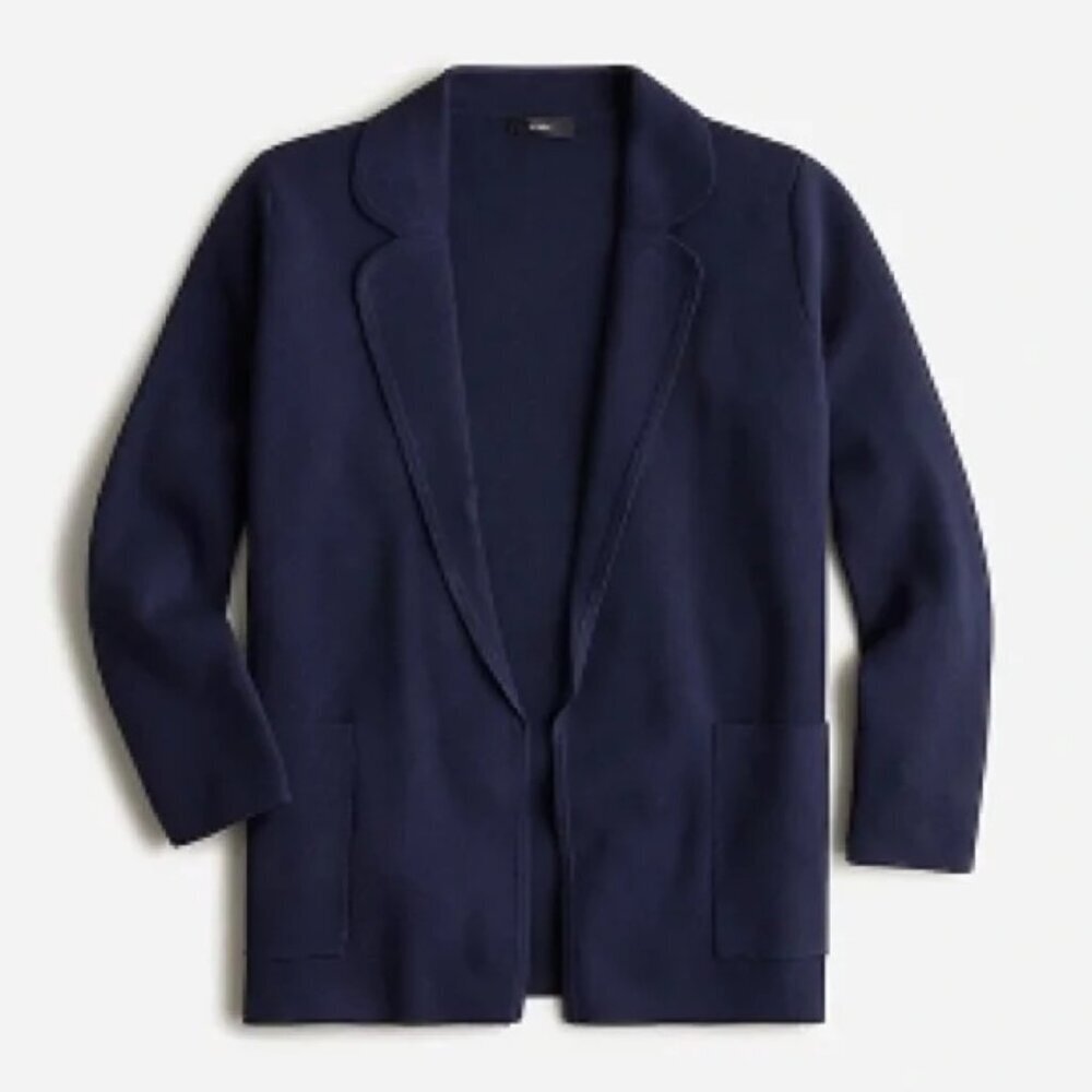 J. Crew Eloise open sweater blazer 2X plus navy blue preppy cotton merino wool